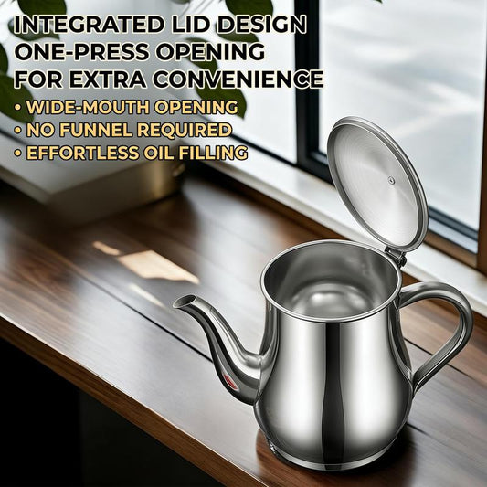 🍳🔥 Premium Non-Stick Stainless Steel Oil Storage Jar with Filter | Drip-Free Spout Bacon Grease Container & Oil Separator