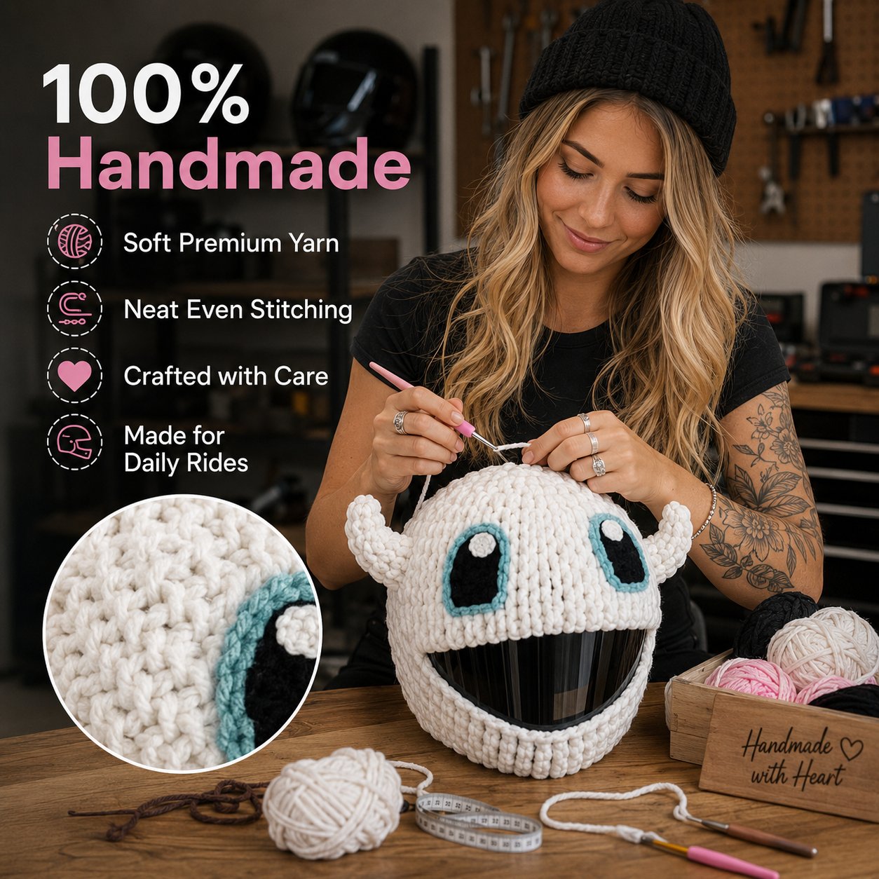 🏍️LAST DAY 49% OFF-🔥Handmade Helmet Cover | Cute Knit Helmet Topper for Motorcycle & Bike Helmets