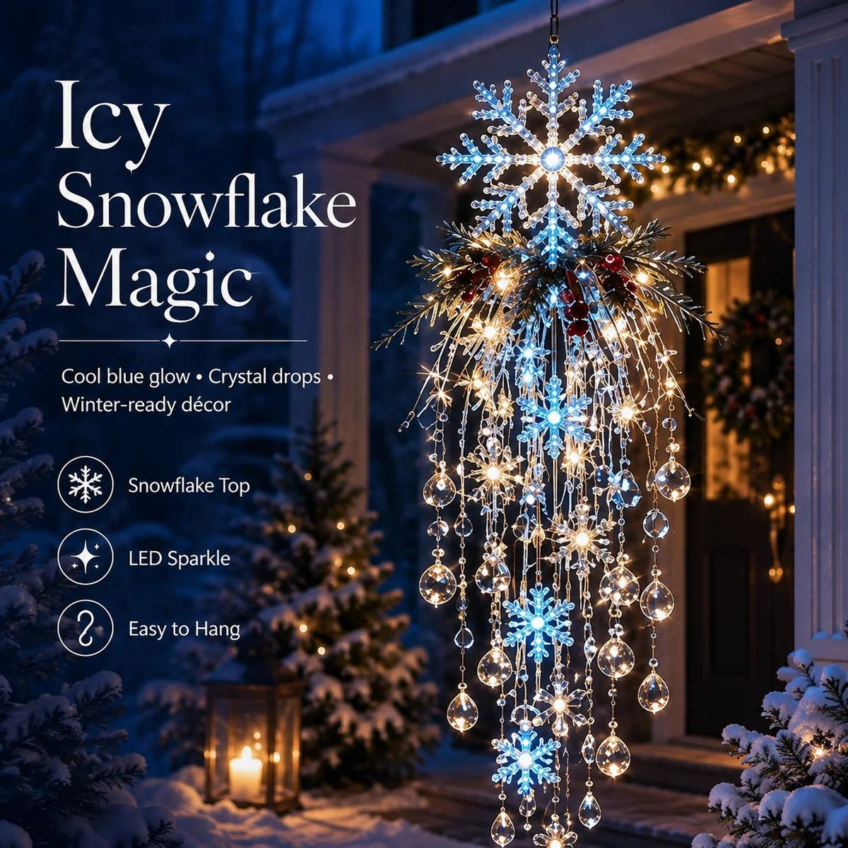 Crystal Cascade Christmas Light™ – Hängende LED-Veranda-Deko: Schneeflocke & Kristalle ✨❄️