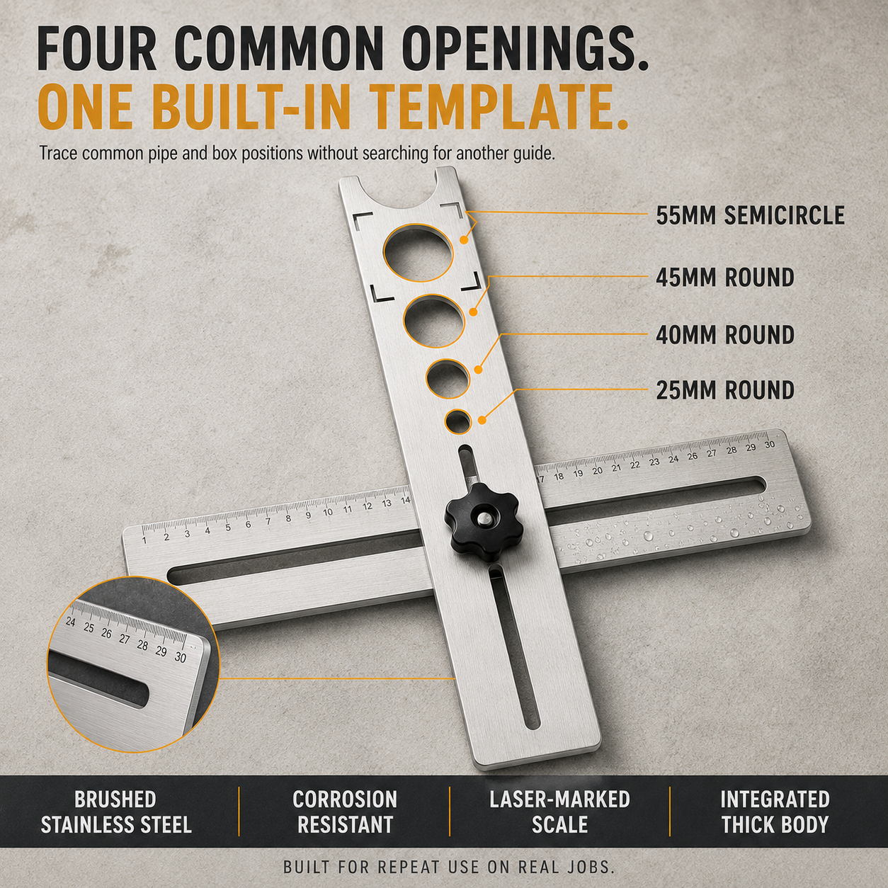 📐 Adjustable Tile Hole Positioning Ruler – Precise Multi-Hole Measuring & Marking Tool