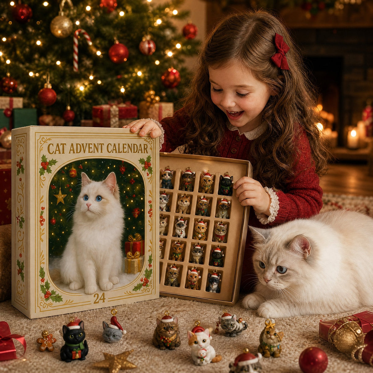 Advent Calendar 2026 3D Cat Advent Calendar Gift for Adults Friends Cat Owners and Lovers Christmas Holiday Countdown Gift 24 Designs Cats Charm Christmas Tree Ornament