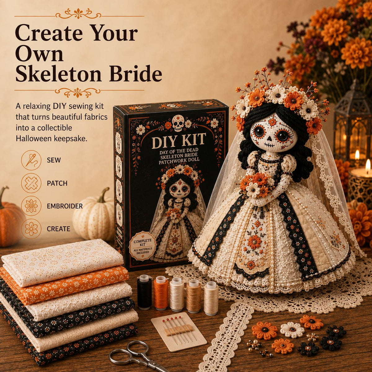 🖤 DIY Day of the Dead Patchwork Doll Kit