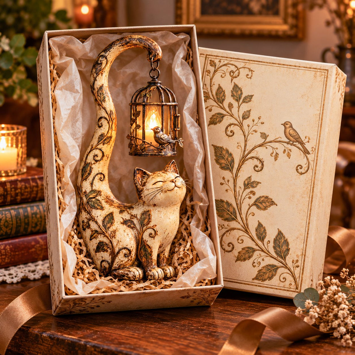 🐱✨ Little Guardian Cat Lantern™ | Vintage Lighted Sculpture
