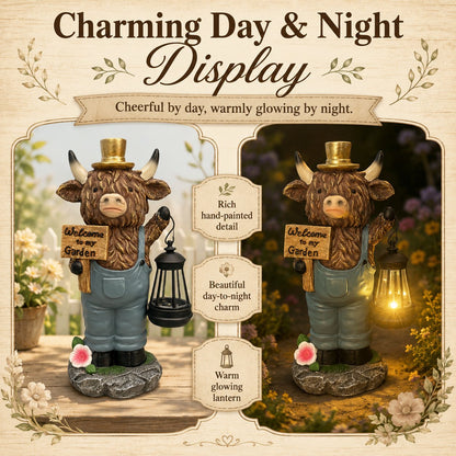 🐮Handcrafted Highland Cow Solar Garden Lantern Statue