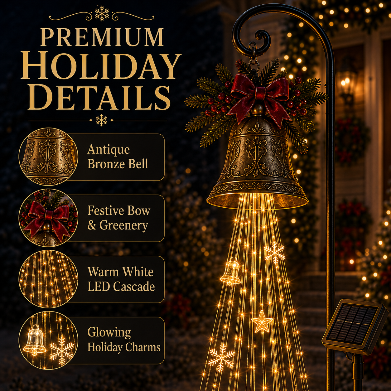 🔔 Solar Christmas Bell Cascade Yard Light with Warm LEDs ✨
