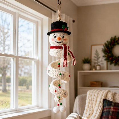 ☃️ Crochet Snowman Spiral Ornament DIY Kit | Complete Beginner-Friendly Set with Soft Yarn, Crochet Hook, Festive Beads, Snowflakes & Step-by-Step Guide 🧶🎄✨