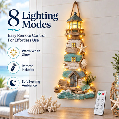 🌊🏠Coastal-Style Driftwood Lighthouse Wall Decor – Rustic Hanging Decoration for Beach Houses ❤️