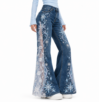 ✨PrincessLace Fairytale Flare Jeans with Lace Panels & Ribbon Bows 🎀