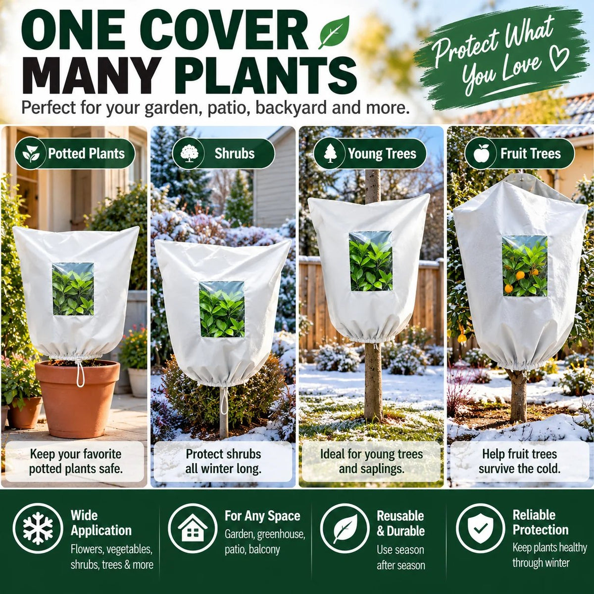 🌿 WINTER GARDEN ESSENTIAL | Plant Frost Protection Cover –Breathable Reusable Cover for Shrubs, Pots & Young Trees