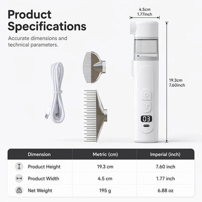 Electric Pet Grooming Comb – Suction & Detangling Tool
