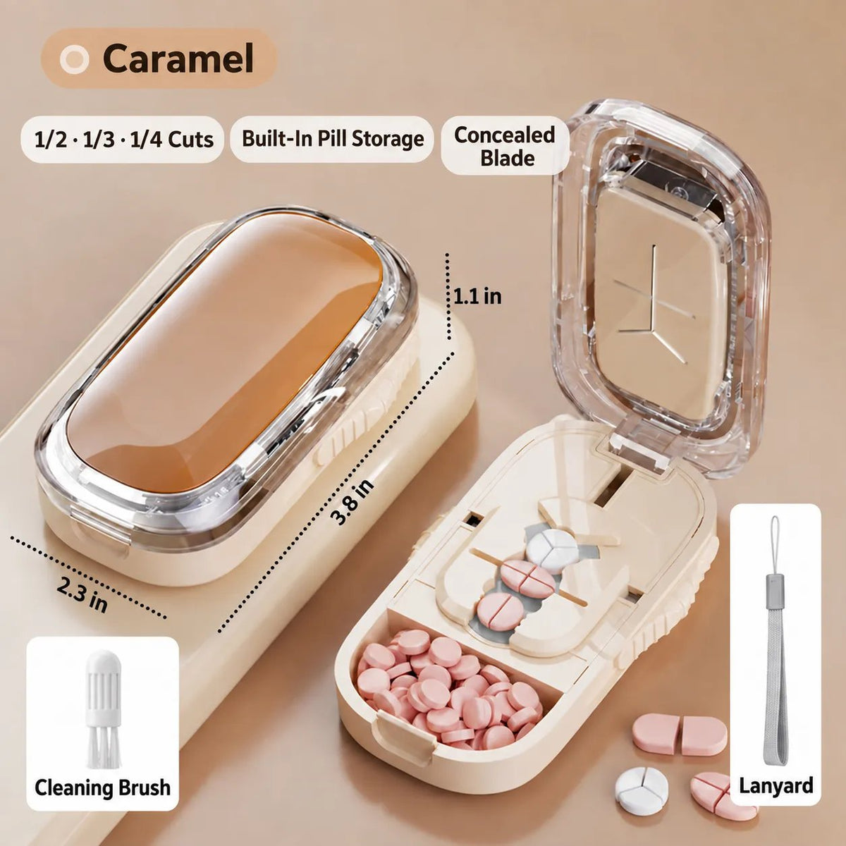 Precision 4-Way Pill Cutter & Storage Case | 1/2, 1/3 & 1/4 Divider