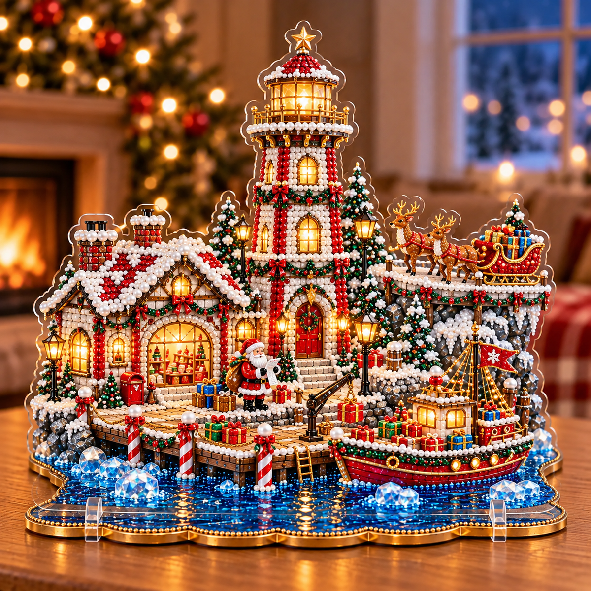 🎄 Christmas Lighthouse Village – DIY Sparkling Diamond 2D Art Decoration Kit