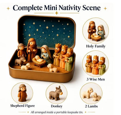 ✝️ Mini Nativity Scene Keepsake Tin — 🙏Pocket-Sized Christmas Holy Family Set