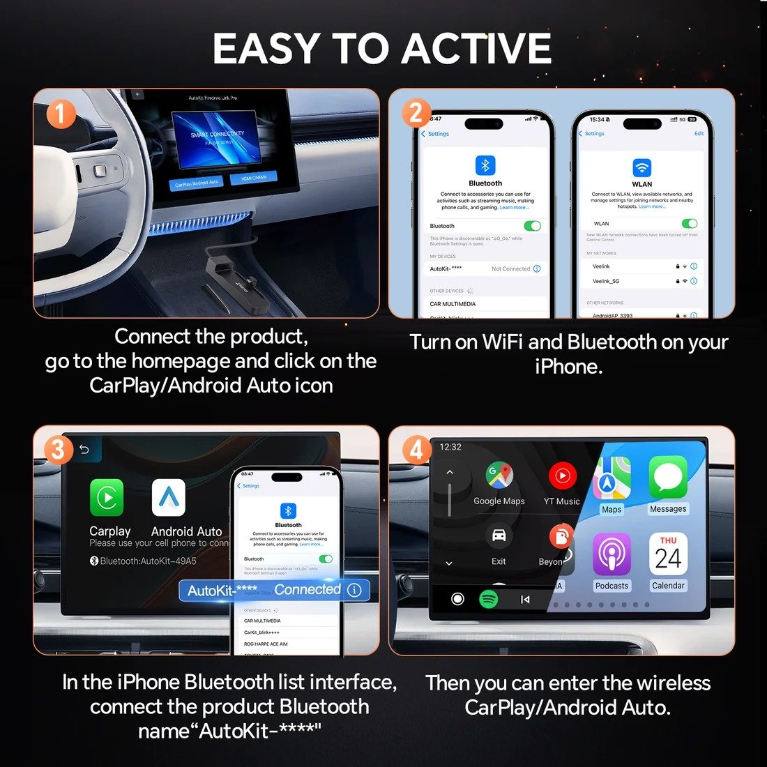 Step-by-step wireless CarPlay and Android Auto pairing instructions