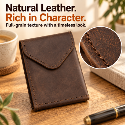 👝 Compact Leather Envelope Wallet – Slim Card & Cash Organizer