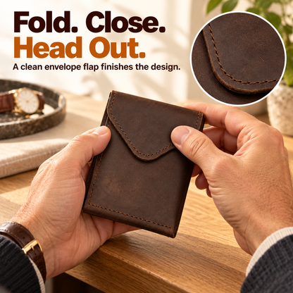 👝 Compact Leather Envelope Wallet – Slim Card & Cash Organizer