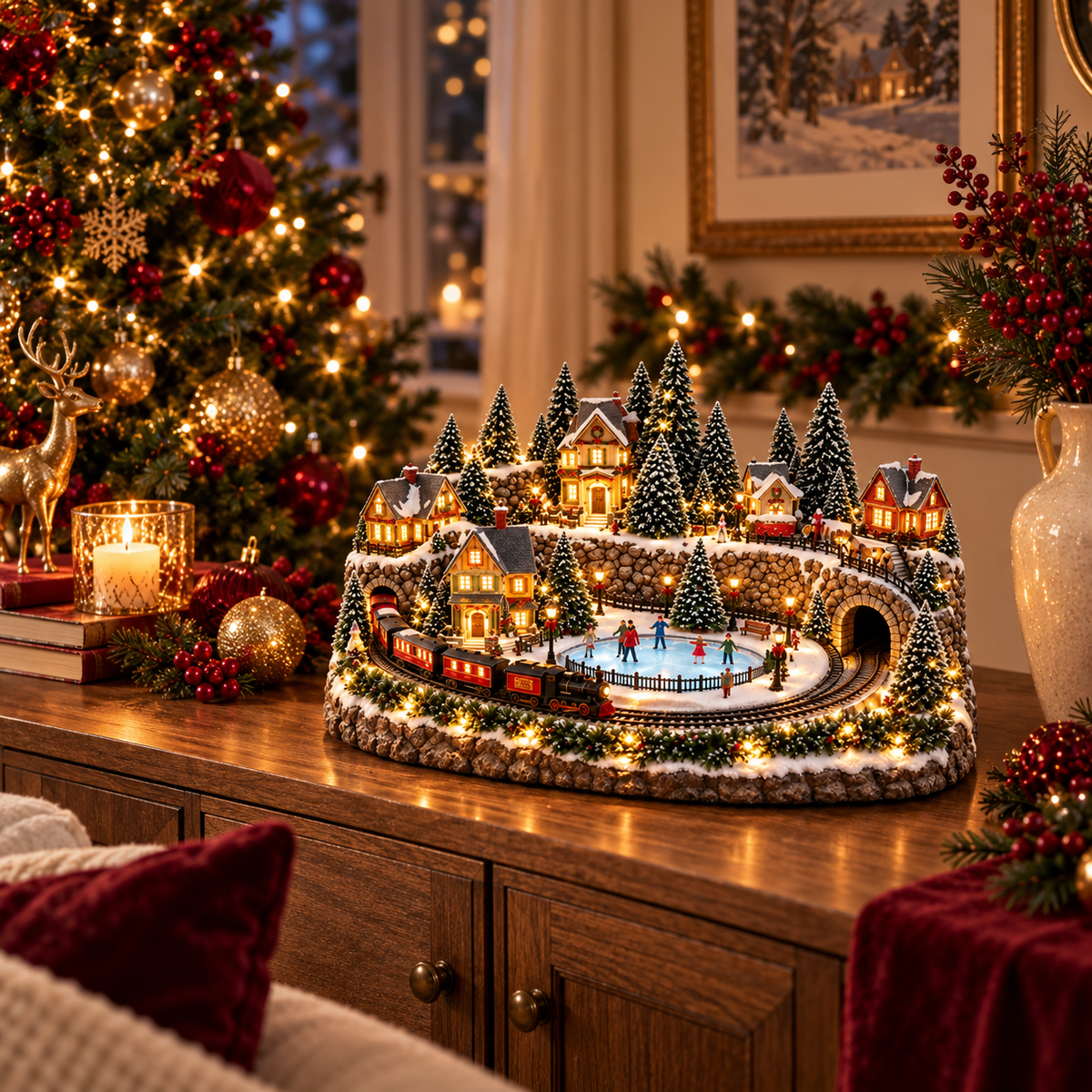 🛤️ Animated Holiday Train & Ice Rink Scene