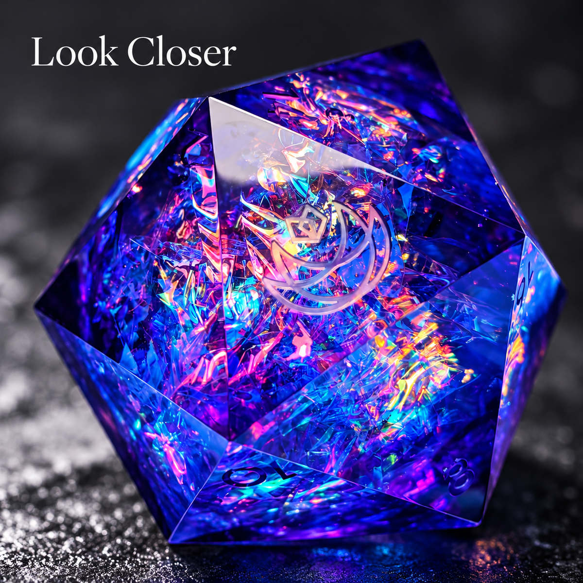 🎇 ElectroHex 63mm Giant D20 Liquid Core Dice | Handmade Resin Chonk D20 Dice, Holographic Iridescent Purple Blue Large Dice for D&amp;D, Tabletop RPG, Collector’s Display