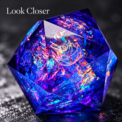 🎇 ElectroHex 63mm Giant D20 Liquid Core Dice | Handmade Resin Chonk D20 Dice, Holographic Iridescent Purple Blue Large Dice for D&amp;D, Tabletop RPG, Collector’s Display
