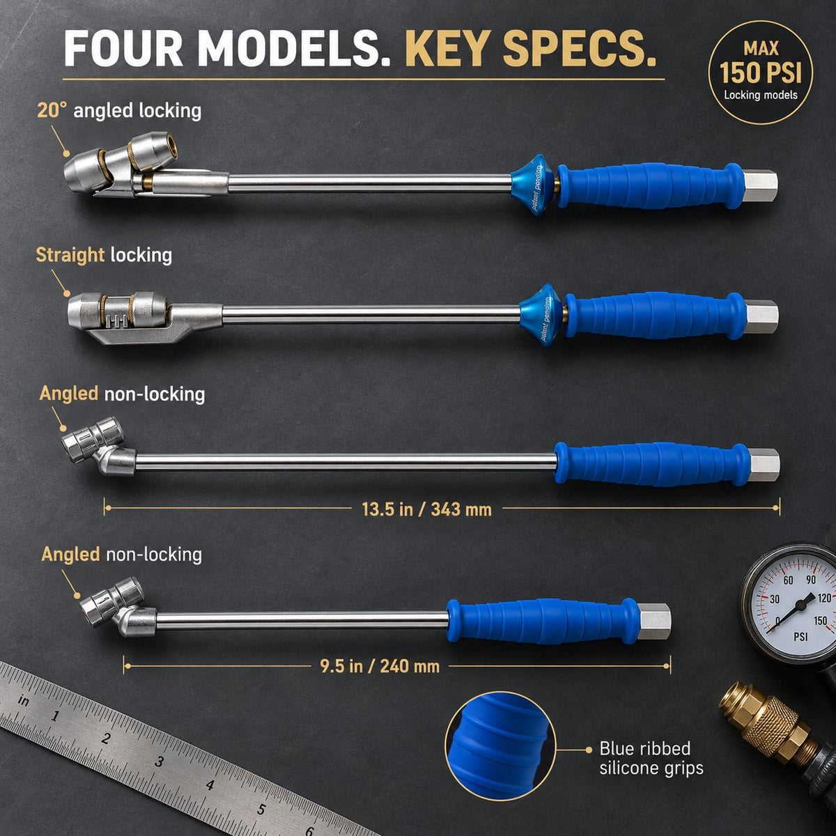 🚛 Assorted Tire Inflation Extension Rod Set, Roadside & Garage Dual Wheel Repair Helper🔨
