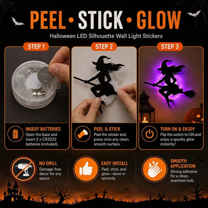 🔥LAST DAY 49% OFF | Renter-Friendly Peel & Stick Halloween LED Window Lights, No Drill No Residue, 8 Spooky Silhouette Designs