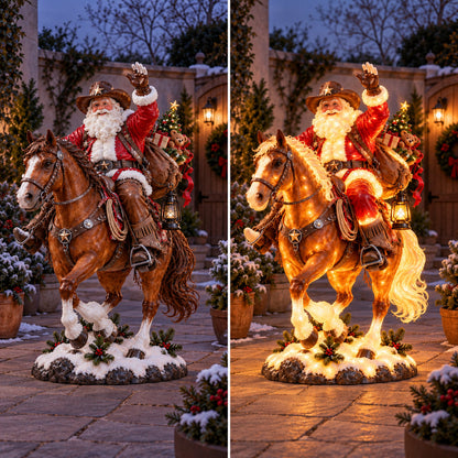 🎅🤠 Western Cowboy Santa on Horse Lighted Christmas Statue | Rustic Ranch Holiday Outdoor Décor