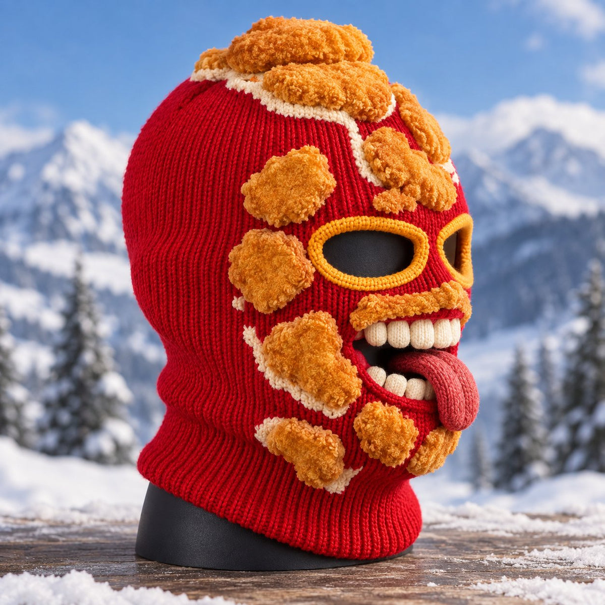 Novelty Food Print Knit Face Cover, Cozy Winter Headgear for Snow Sports & Costume Events