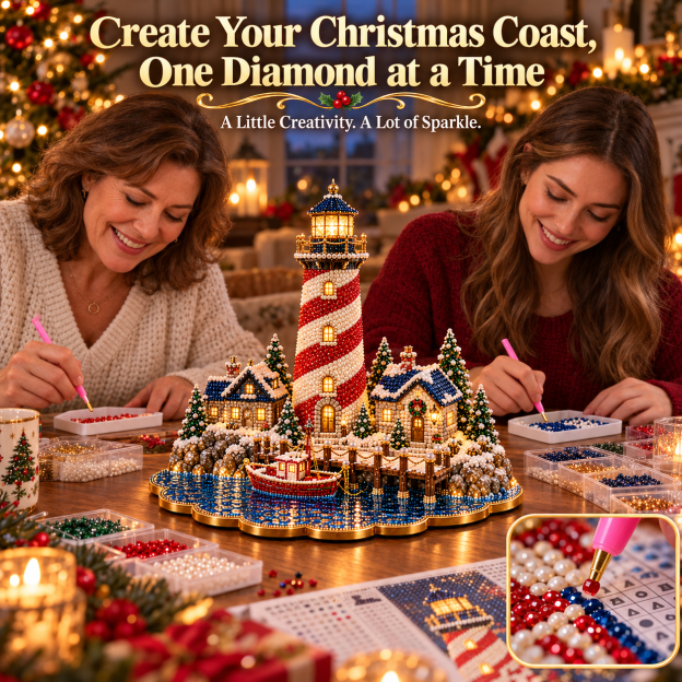 🎄 Christmas Lighthouse Village – DIY Sparkling Diamond 2D Art Decoration Kit