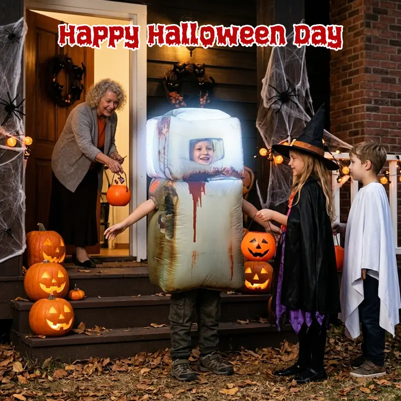 Kids Scary Halloween Inflatable Refrigerator Costume with LED Lights