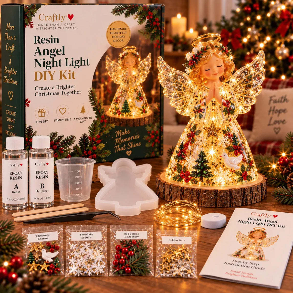 ⏳ Last Day 49% OFF – 🎄Beginner-Friendly Resin Christmas Tree Night Light DIY Kit | Mold, Resin, Fairy Lights & Festive Decorations Included ✨