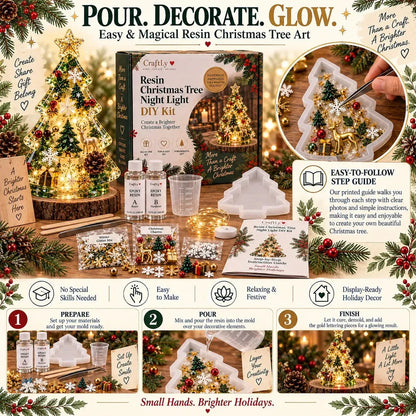 ⏳ Last Day 49% OFF – 🎄Beginner-Friendly Resin Christmas Tree Night Light DIY Kit | Mold, Resin, Fairy Lights & Festive Decorations Included ✨