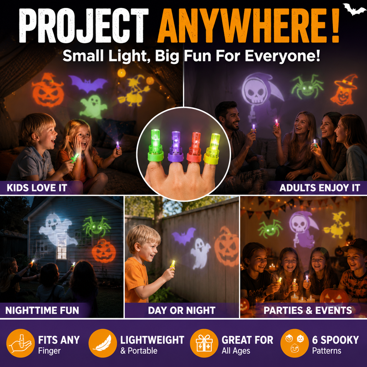 🎃 Spooky Pattern Finger Projector Lights (36 Pcs)