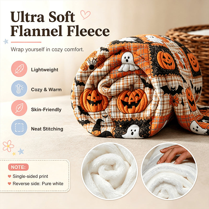 🎃🔥Halloween Pumpkin & Bat Flannel Throw Blanket, Soft Lightweight Cozy Blanket for Sofa & Bed