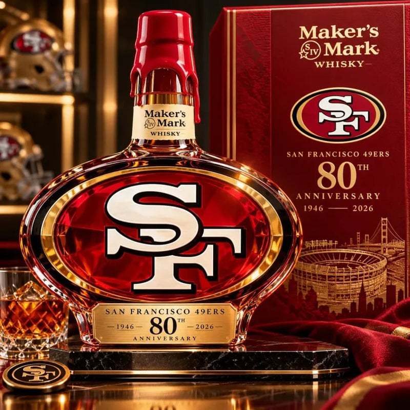 49ers anniversary decanter for a home bar display