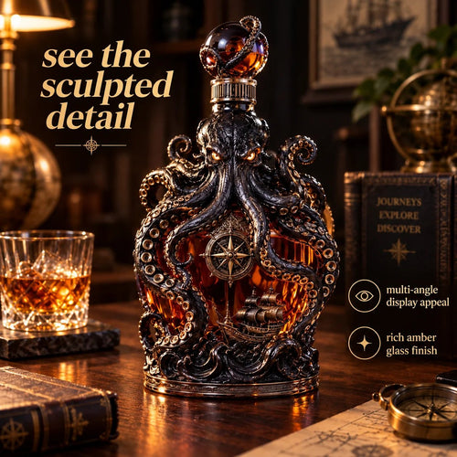 🔥Buy 2 Get 20% OFF🔥🐙Kraken Voyage Octopus Whiskey Decanter | Gothic Nautical Bar Centerpiece