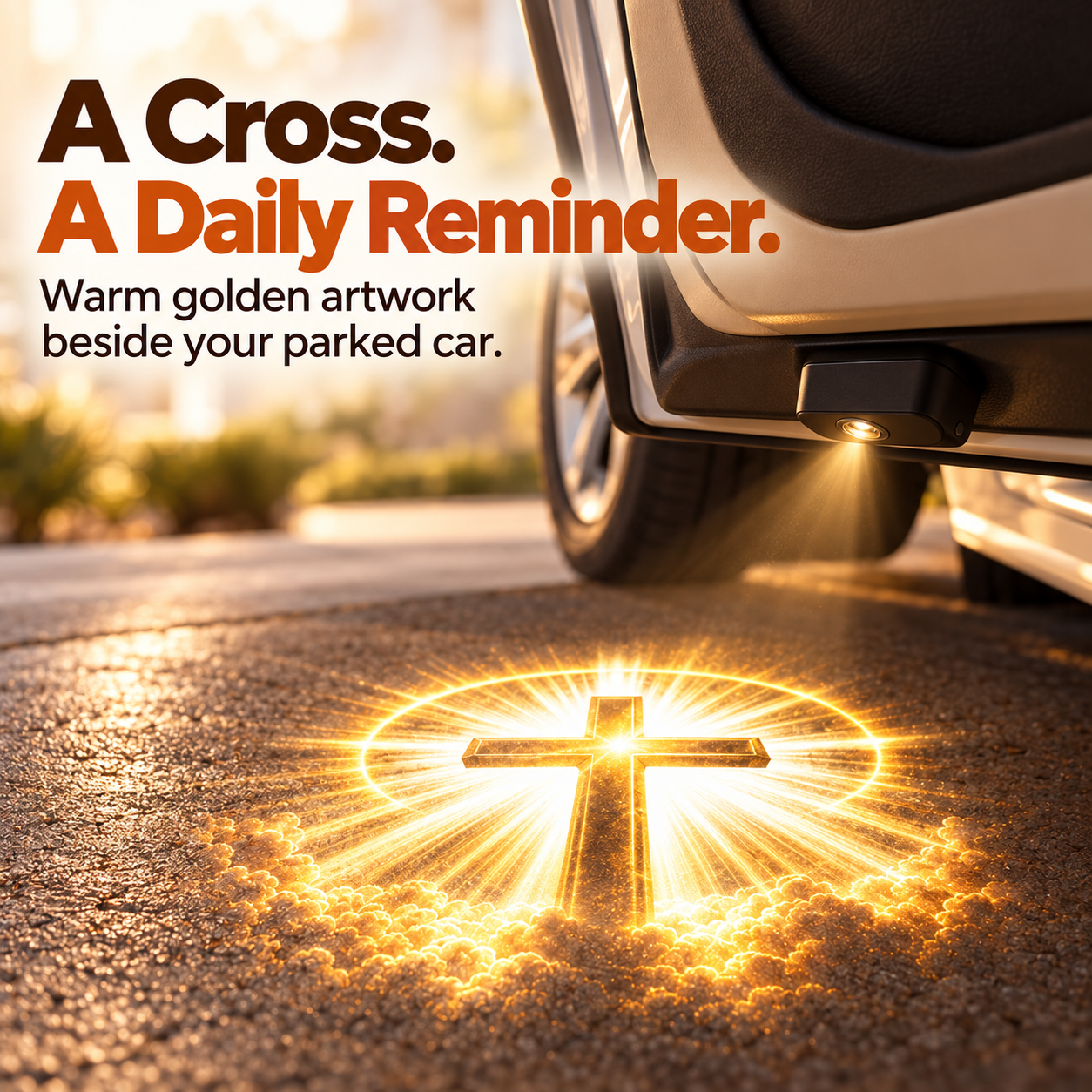 Christian car-door projector — cross motif