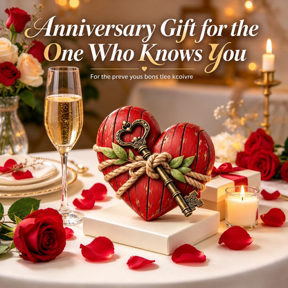 Handmade Heart & Vintage Brass Key Keepsake – Romantic Anniversary Gift for Couples