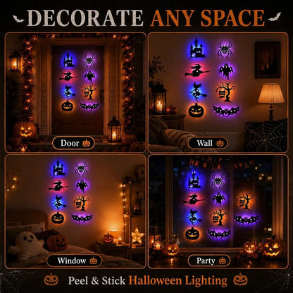 🔥LAST DAY 49% OFF | Renter-Friendly Peel & Stick Halloween LED Window Lights, No Drill No Residue, 8 Spooky Silhouette Designs