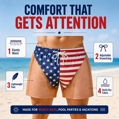 "Freedom & Chill" Funny Illusion Patriotic Men's Swim Trunks