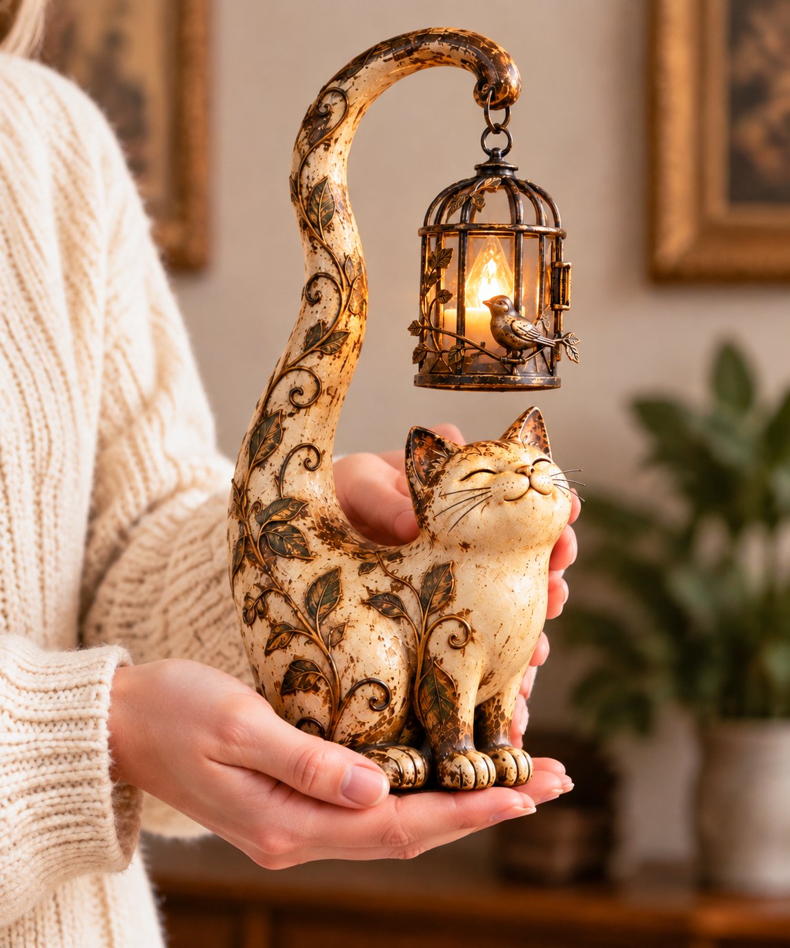 🐱✨ Little Guardian Cat Lantern™ | Vintage Lighted Sculpture