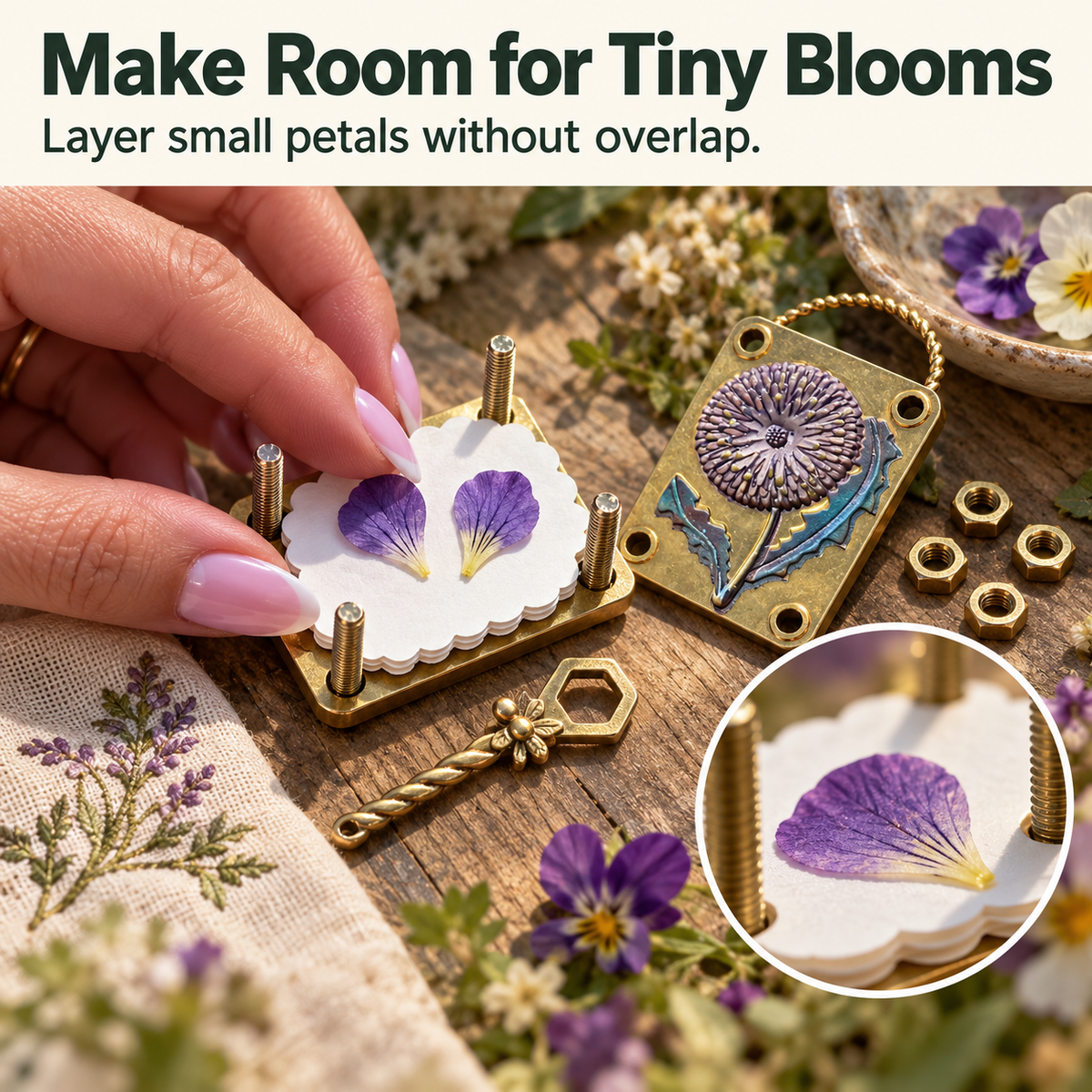 🌸 Mini Brass Flower Press – Pocket-Sized Botanical Keepsakes