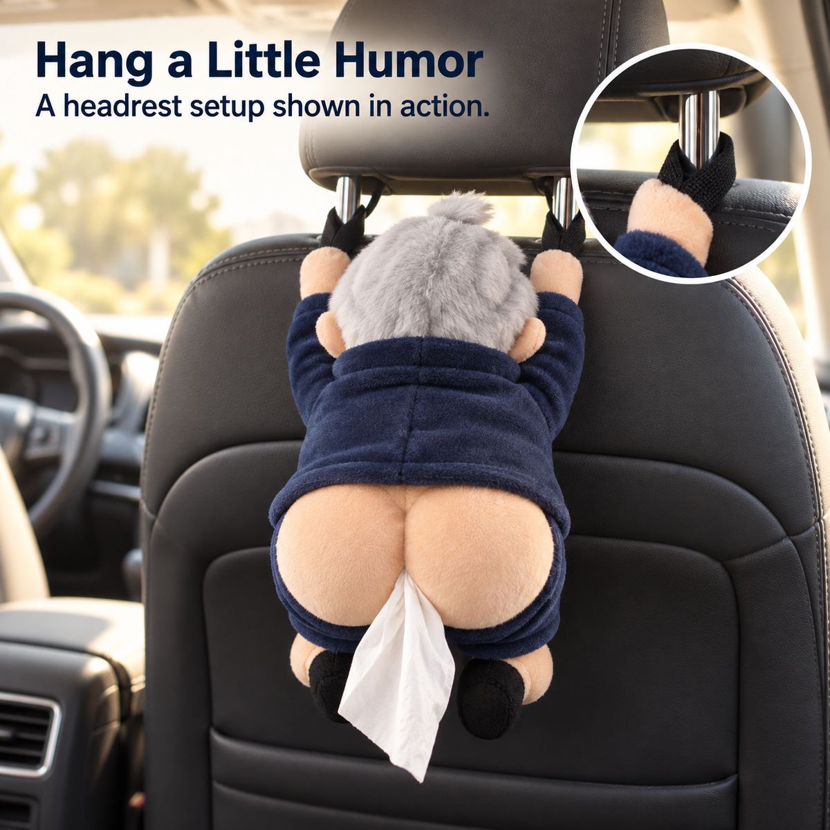 Funny Gray-Haired Plush Tissue Holder – Novelty Gag Gift for Home & Car