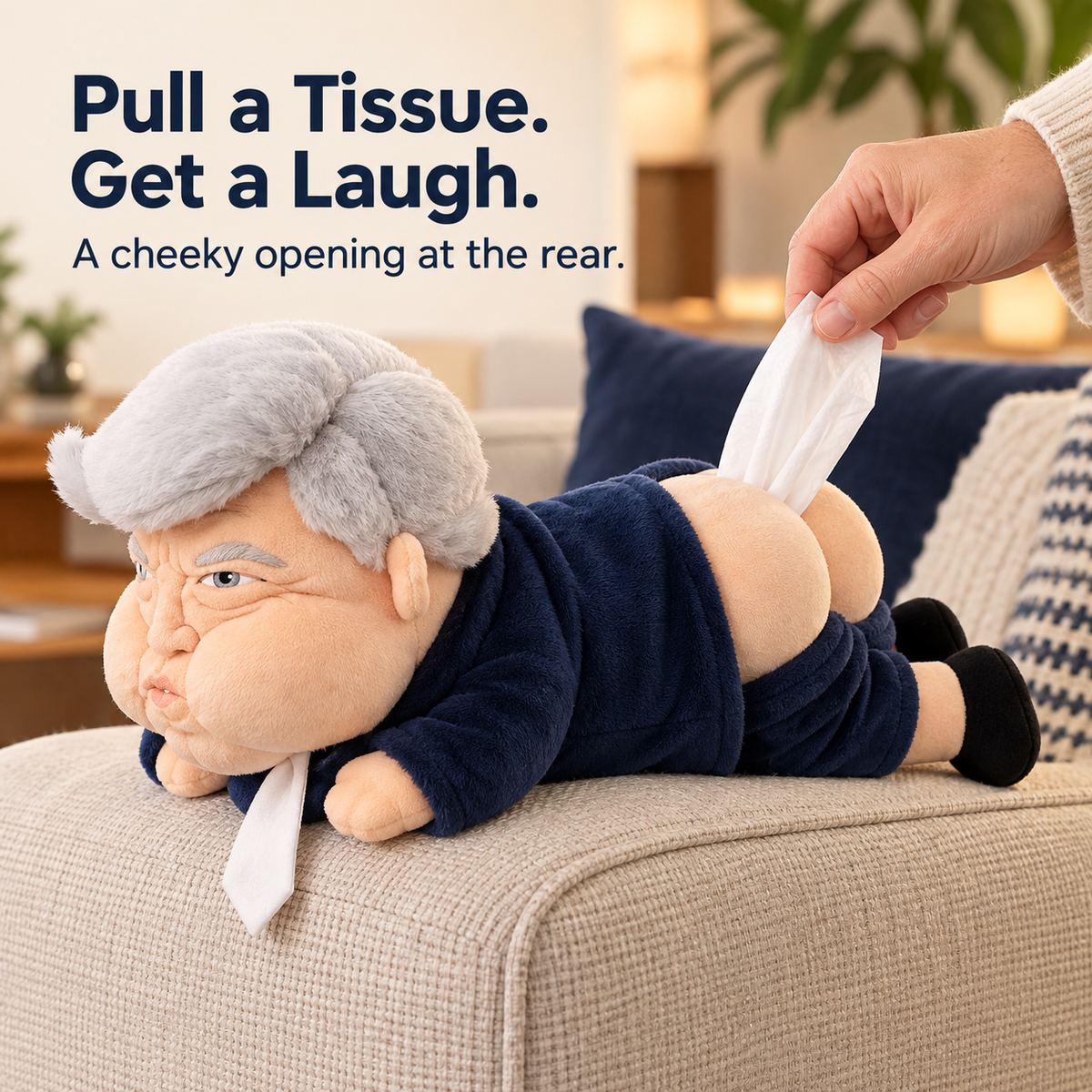 Funny Gray-Haired Plush Tissue Holder – Novelty Gag Gift for Home & Car
