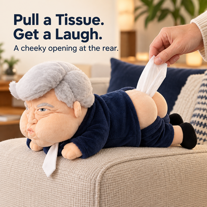 Funny Gray-Haired Plush Tissue Holder – Novelty Gag Gift for Home & Car
