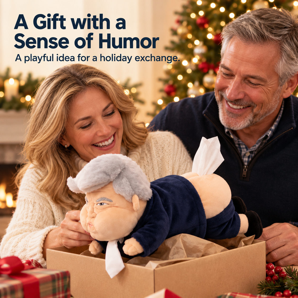 Adults enjoying a holiday novelty gift exchange