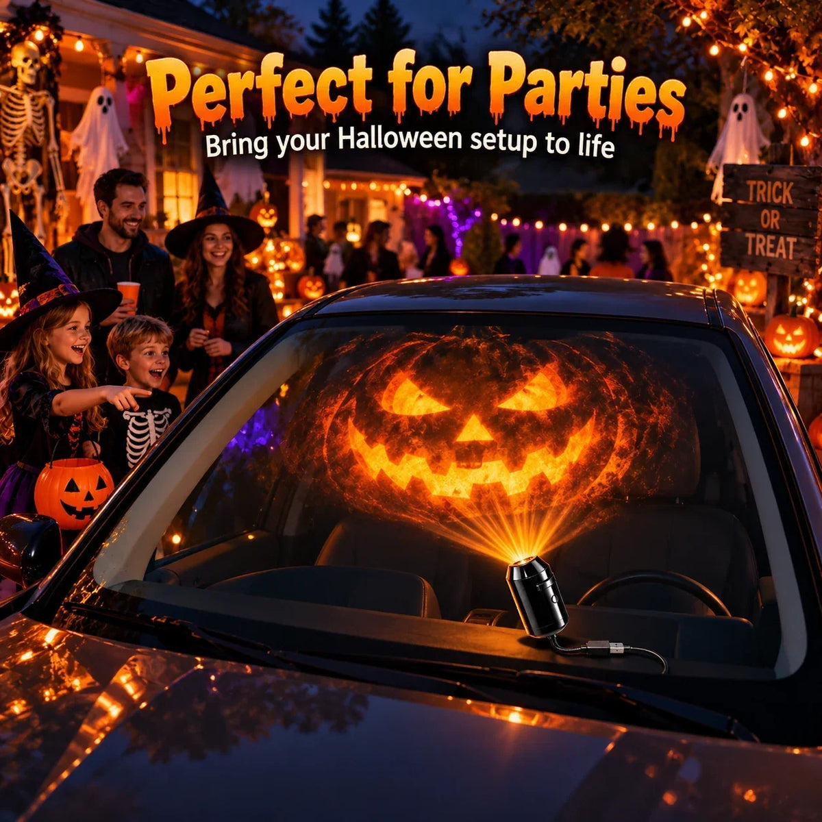 👻🚗Halloween USB Ghost Projector – 7 Spooky Slides & 360° Adjustable Light