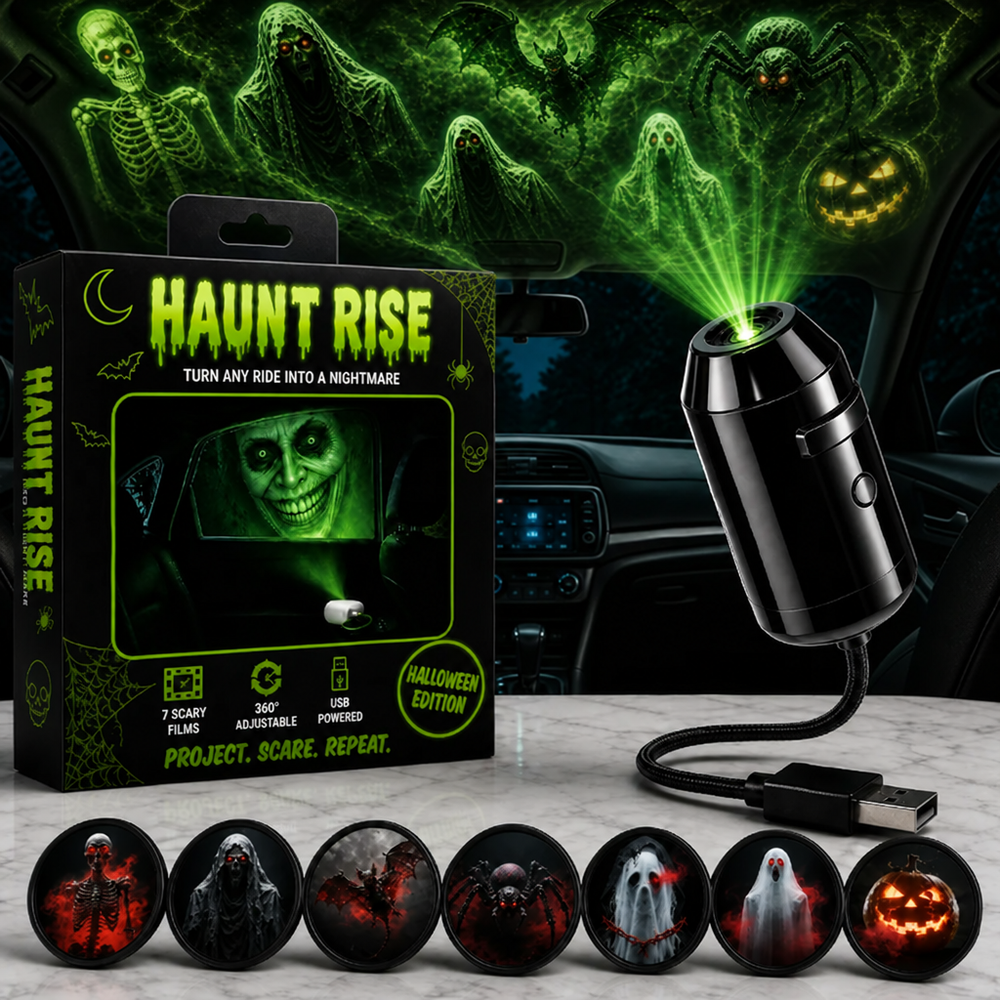 👻🚗Halloween USB Ghost Projector – 7 Spooky Slides & 360° Adjustable Light