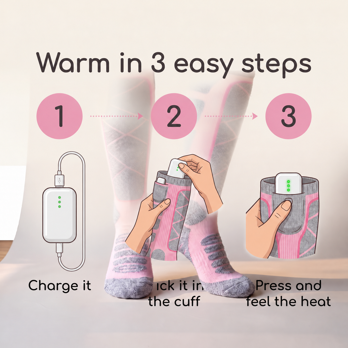 Full-Foot Heated Ski Socks: USB-Rechargeable Electric Heated Socks
