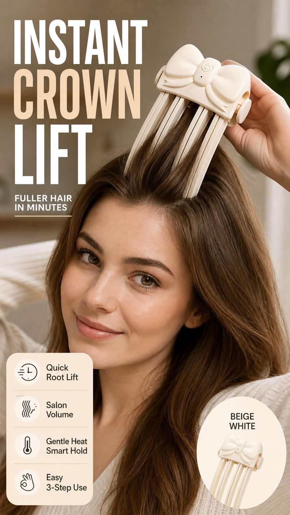 📢📢50% OFF !! ⏰Wireless Heated Volumizing Root Lift Clip - Salon Crown Volume Styling Tool for Fine Flat Hair
