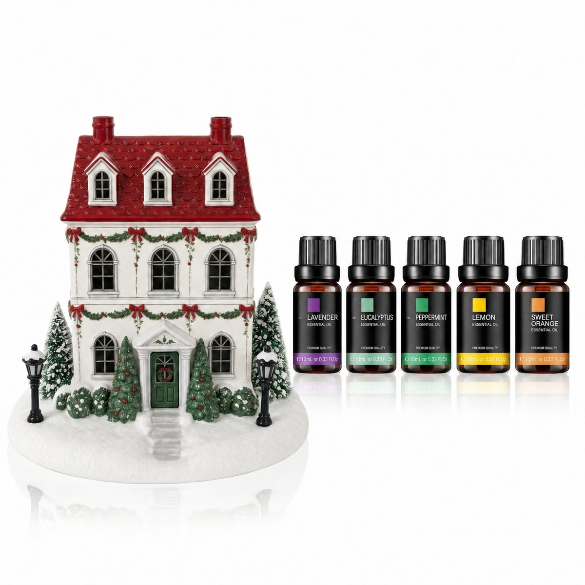 🏠 Christmas House Aroma Diffuser – Gentle Mist & Glowing Windows